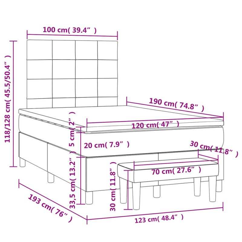 Casa si Gradina - Mobilier - Paturi si accesorii - Paturi - Pat box spring cu saltea, maro inchis, 120x190 cm, textil - Infinity.ro