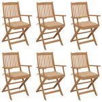 Casa si Gradina - Gradina si terasa - Mobilier exterior - Scaune si sezlonguri gradina - Scaune gradina pliabile, cu perne, 6 buc., lemn masiv de acacia - Infinity.ro
