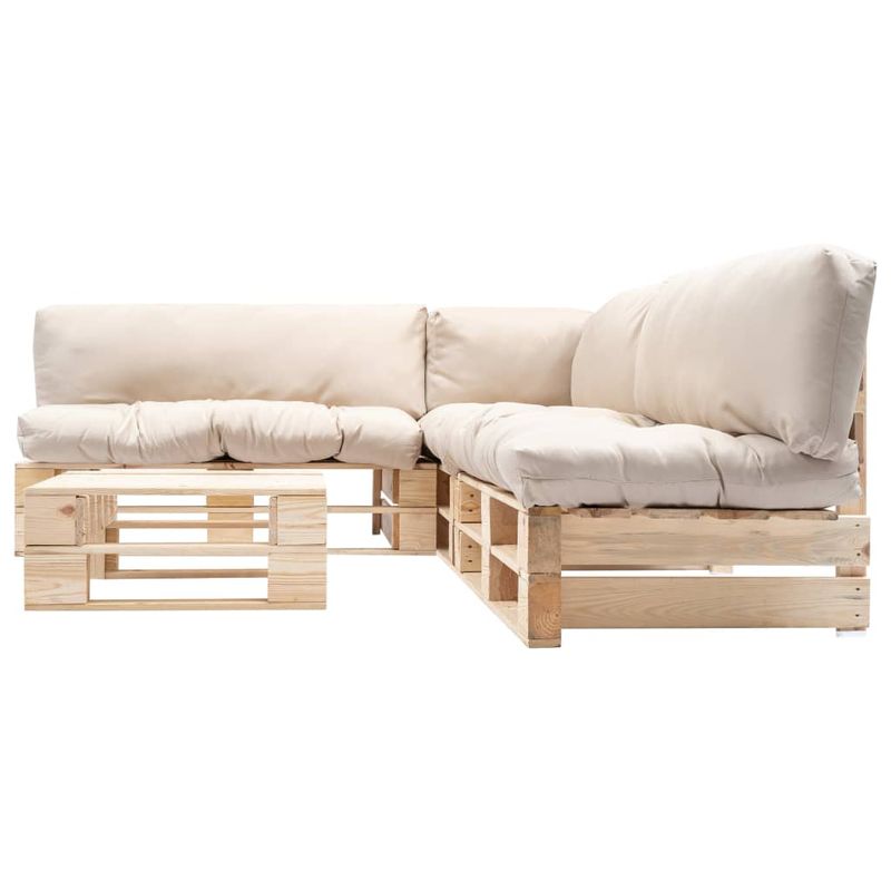 Casa si Gradina - Gradina si terasa - Mobilier exterior - Seturi mobila gradina - Set mobilier gradina paleti cu perne nisipii, 4 piese, lemn - Infinity.ro