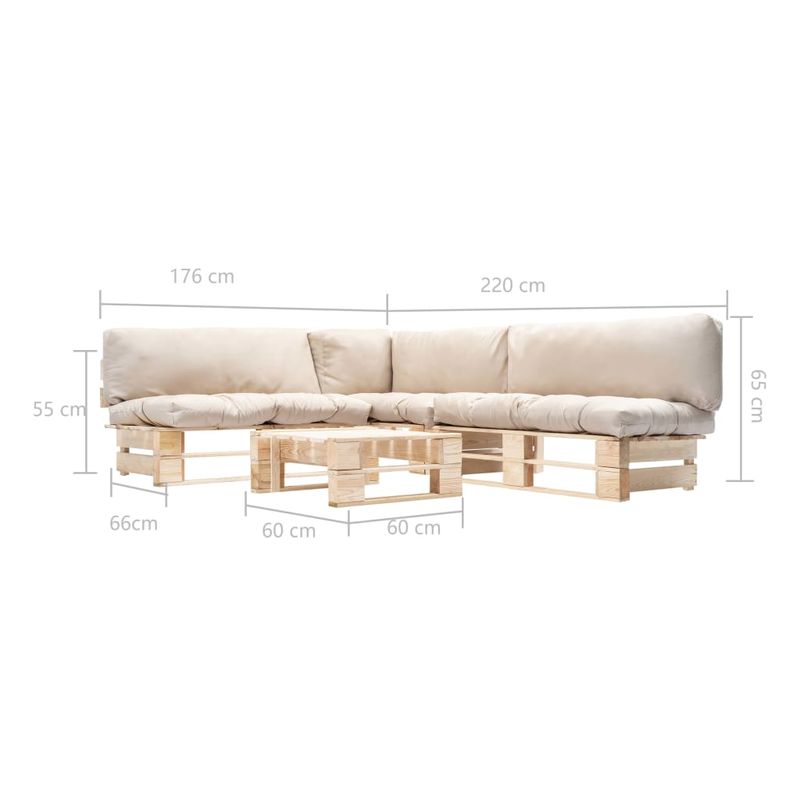 Casa si Gradina - Gradina si terasa - Mobilier exterior - Seturi mobila gradina - Set mobilier gradina paleti cu perne nisipii, 4 piese, lemn - Infinity.ro