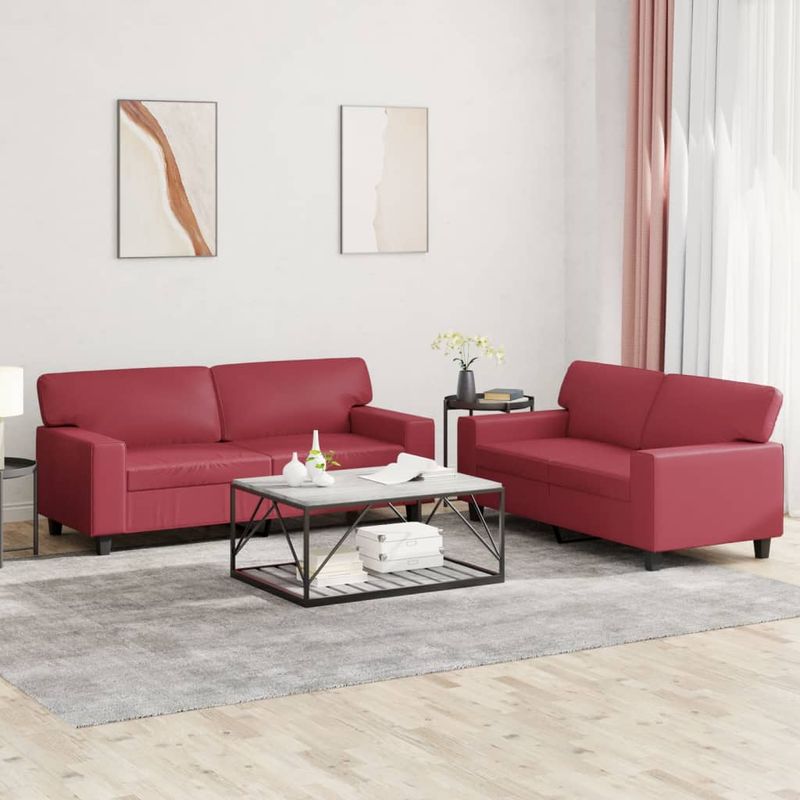 Casa si Gradina - Mobilier - Seturi de mobilier - Seturi living - Set de canapele, 2 piese, rosu vin, piele ecologica, model cu perne - Infinity.ro