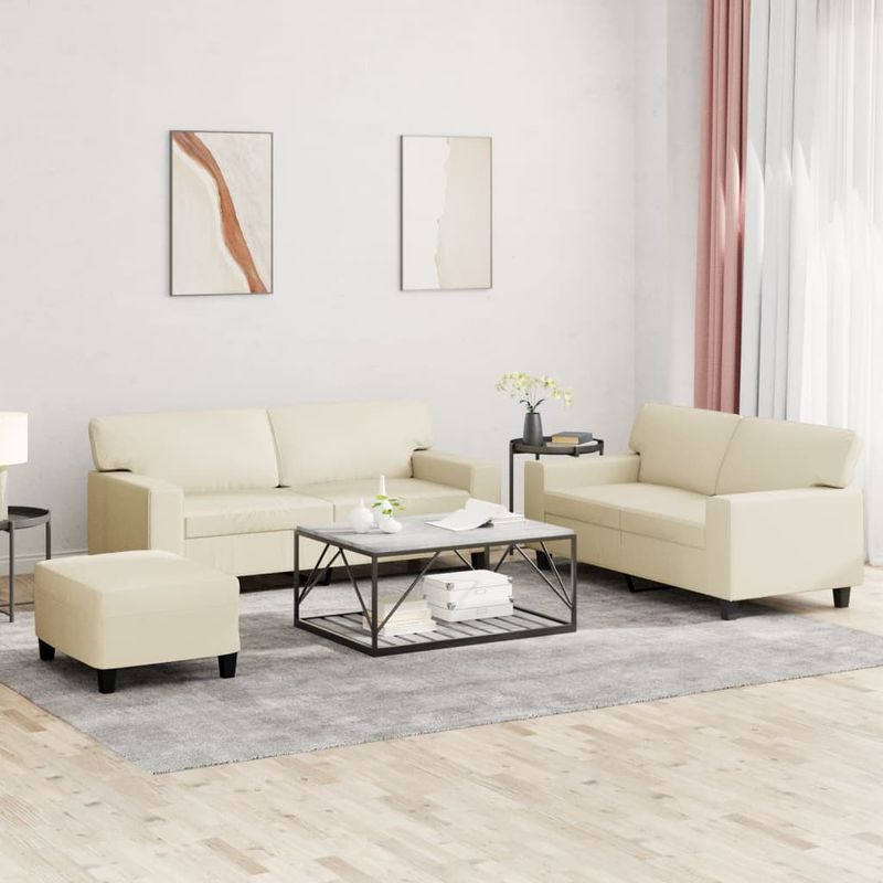 Casa si Gradina - Mobilier - Seturi de mobilier - Seturi living - Set de canapele, 3 piese, crem, piele ecologica - Infinity.ro