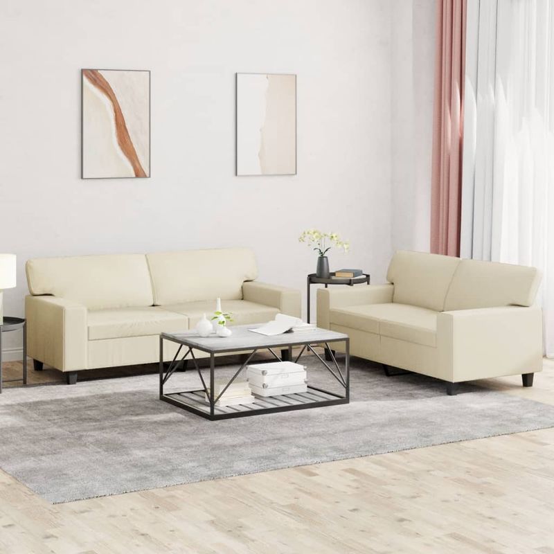 Casa si Gradina - Mobilier - Seturi de mobilier - Seturi living - Set de canapele, 2 piese, crem, piele ecologica - Infinity.ro