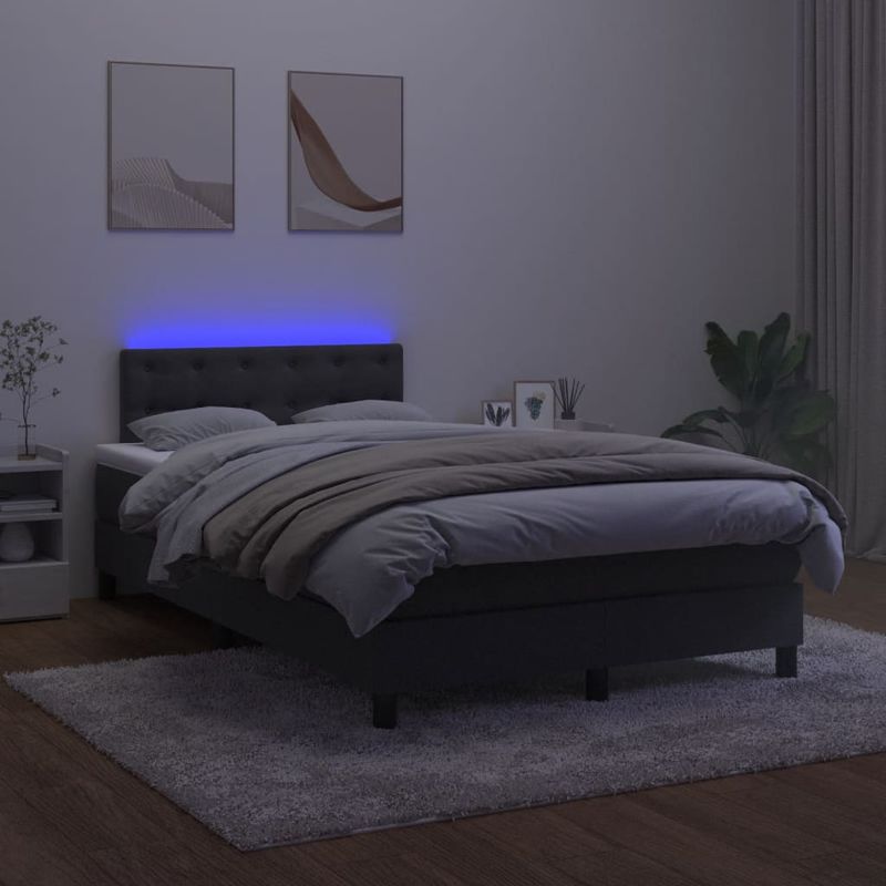 Casa si Gradina - Mobilier - Paturi si accesorii - Paturi - Pat cu arcuri, saltea si LED, negru, 120x190 cm, catifea - Infinity.ro