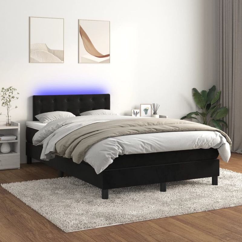 Casa si Gradina - Mobilier - Paturi si accesorii - Paturi - Pat cu arcuri, saltea si LED, negru, 120x190 cm, catifea - Infinity.ro
