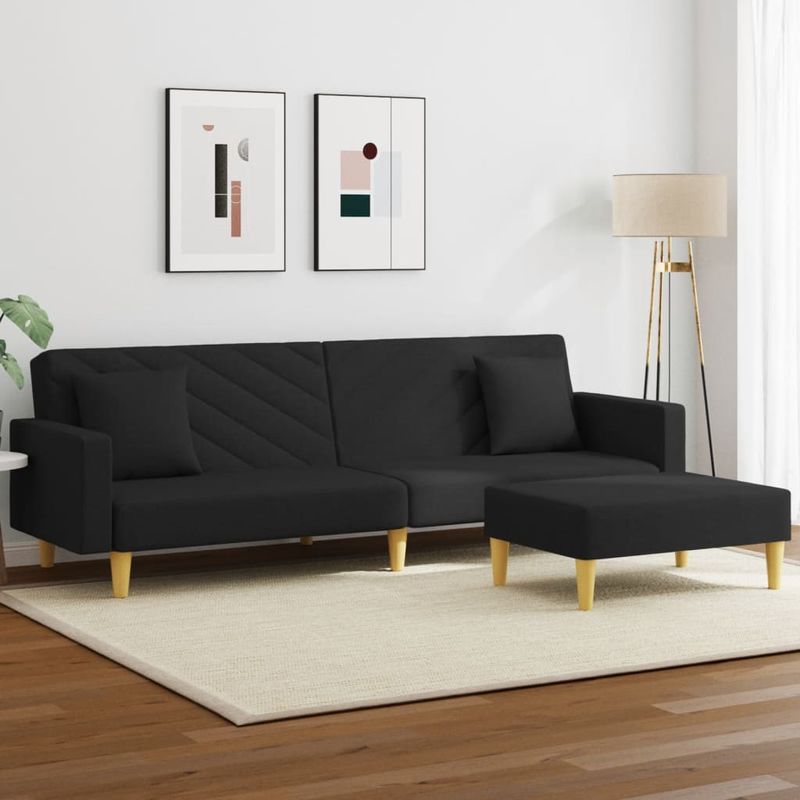 Casa si Gradina - Mobilier - Canapele si coltare - Canapele - Canapea extensibila cu pernuta și taburet 2locuri negru textil, model cu cotieră" - Infinity.ro