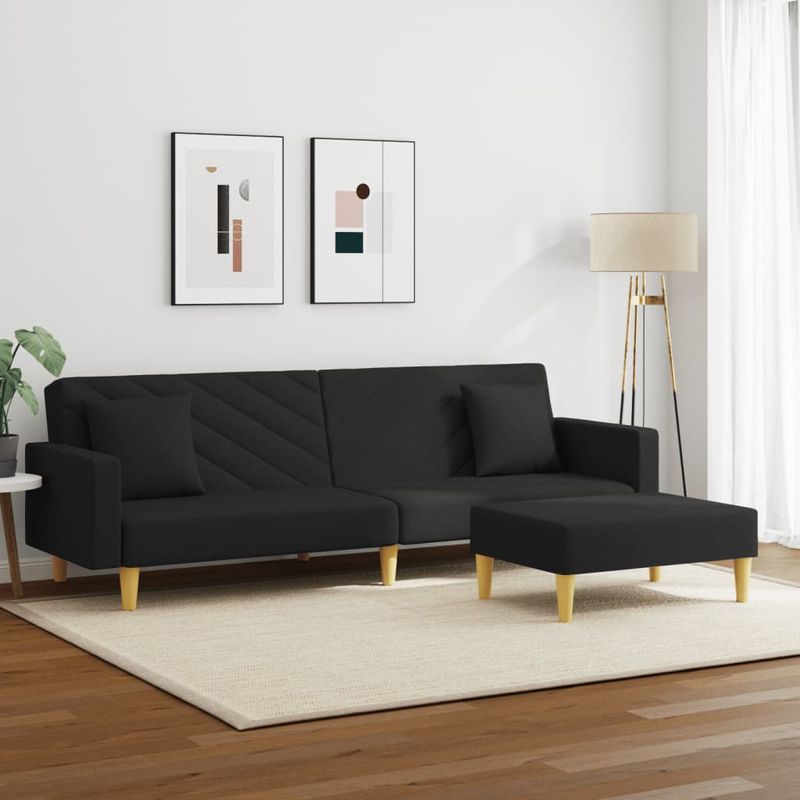 Casa si Gradina - Mobilier - Canapele si coltare - Canapele - Canapea extensibila cu pernuta și taburet 2locuri negru textil, model cu cotieră" - Infinity.ro
