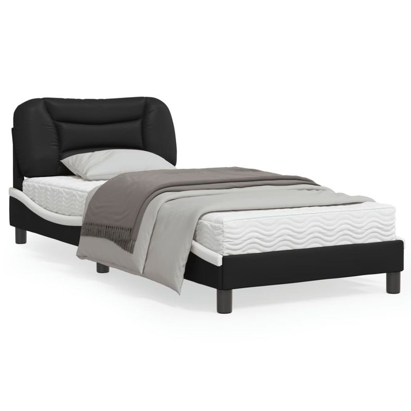 Casa si Gradina - Mobilier - Paturi si accesorii - Paturi - Cadru de pat cu lumini LED negru/alb 90x190 cm piele ecologica - Infinity.ro
