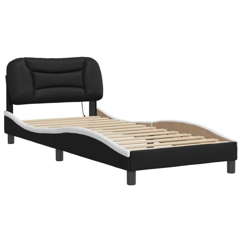 Casa si Gradina - Mobilier - Paturi si accesorii - Paturi - Cadru de pat cu lumini LED negru/alb 90x190 cm piele ecologica - Infinity.ro