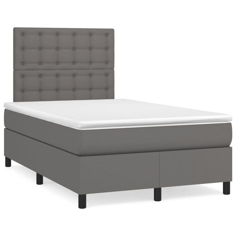 Casa si Gradina - Mobilier - Paturi si accesorii - Paturi - Pat cu arcuri, cu saltea si LED, gri, 120x190 cm, piele eco - Infinity.ro