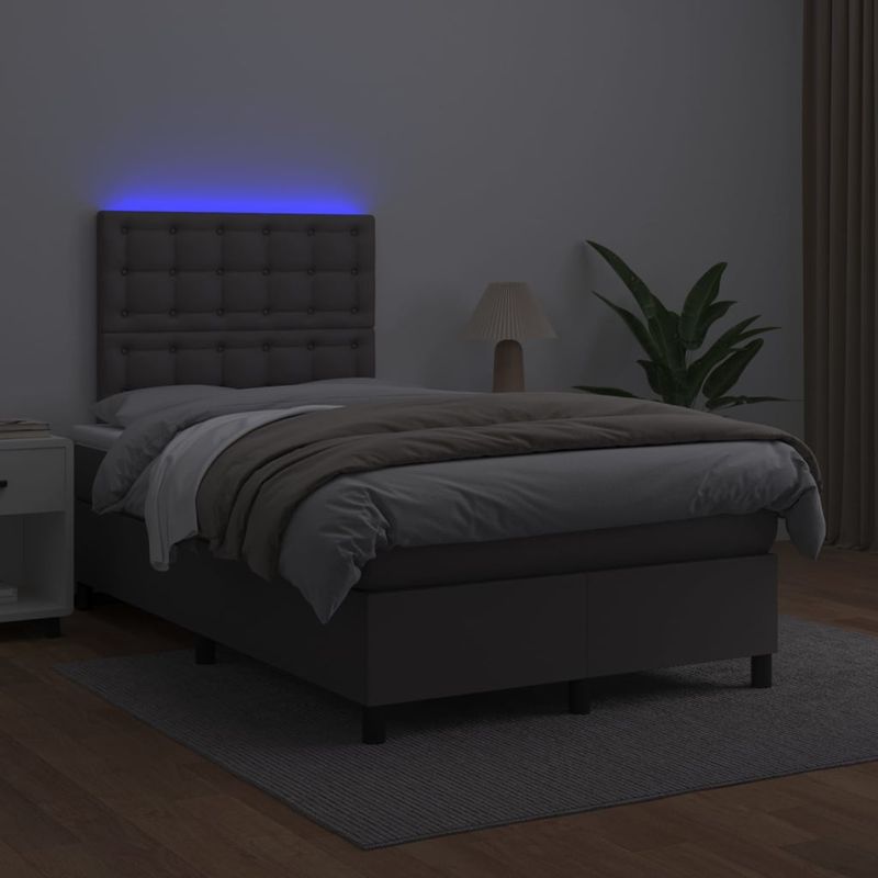 Casa si Gradina - Mobilier - Paturi si accesorii - Paturi - Pat cu arcuri, cu saltea si LED, gri, 120x190 cm, piele eco - Infinity.ro
