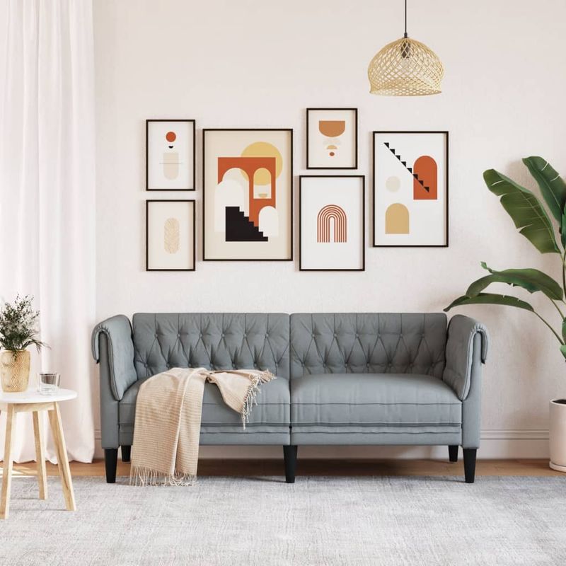 Casa si Gradina - Mobilier - Canapele si coltare - Canapele - Canapea Chesterfield cu 2 locuri, gri deschis, material textil - Infinity.ro