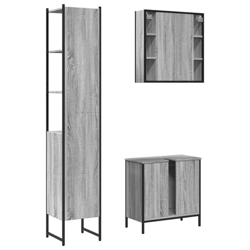 Casa si Gradina - Mobilier - Seturi de mobilier - Seturi baie - Set dulapuri de baie, 3 piese, gri sonoma, lemn prelucrat - Infinity.ro