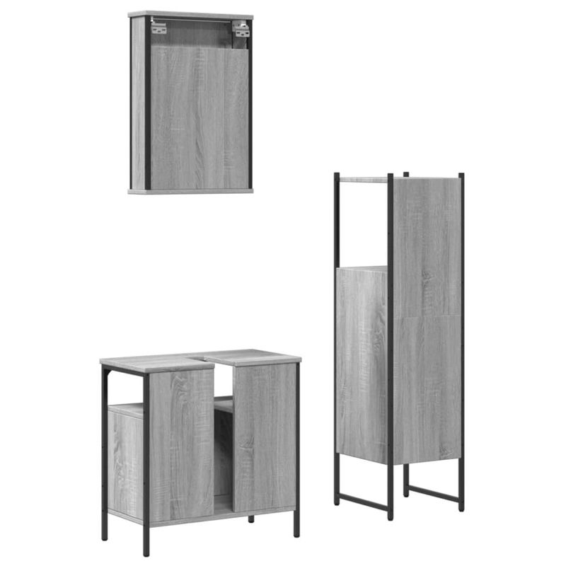 Casa si Gradina - Mobilier - Seturi de mobilier - Seturi baie - Set mobilier de baie, 3 piese, gri sonoma, lemn prelucrat - Infinity.ro