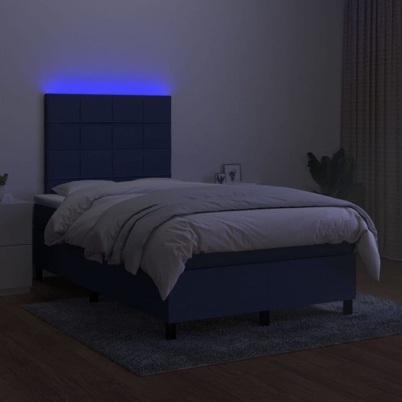 Casa si Gradina - Mobilier - Paturi si accesorii - Paturi - Pat cu arcuri, saltea si LED, albastru, 120x190 cm, textil - Infinity.ro