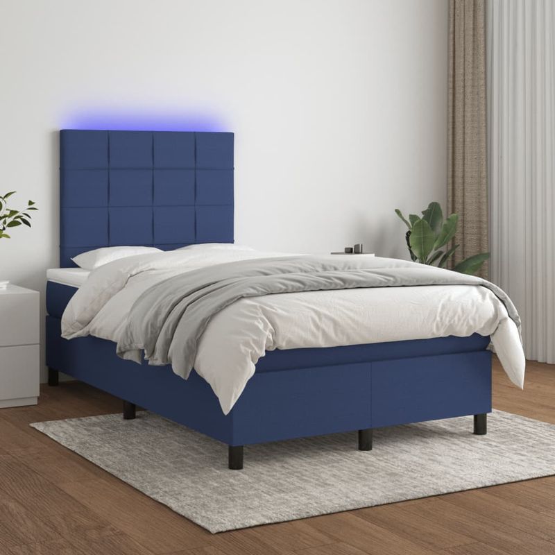 Casa si Gradina - Mobilier - Paturi si accesorii - Paturi - Pat cu arcuri, saltea si LED, albastru, 120x190 cm, textil - Infinity.ro