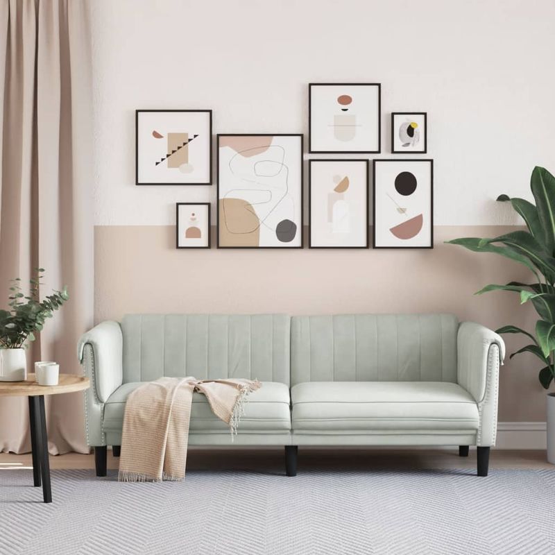 Casa si Gradina - Mobilier - Canapele si coltare - Canapele - Canapea cu 3 locuri, gri deschis, material catifea - Infinity.ro