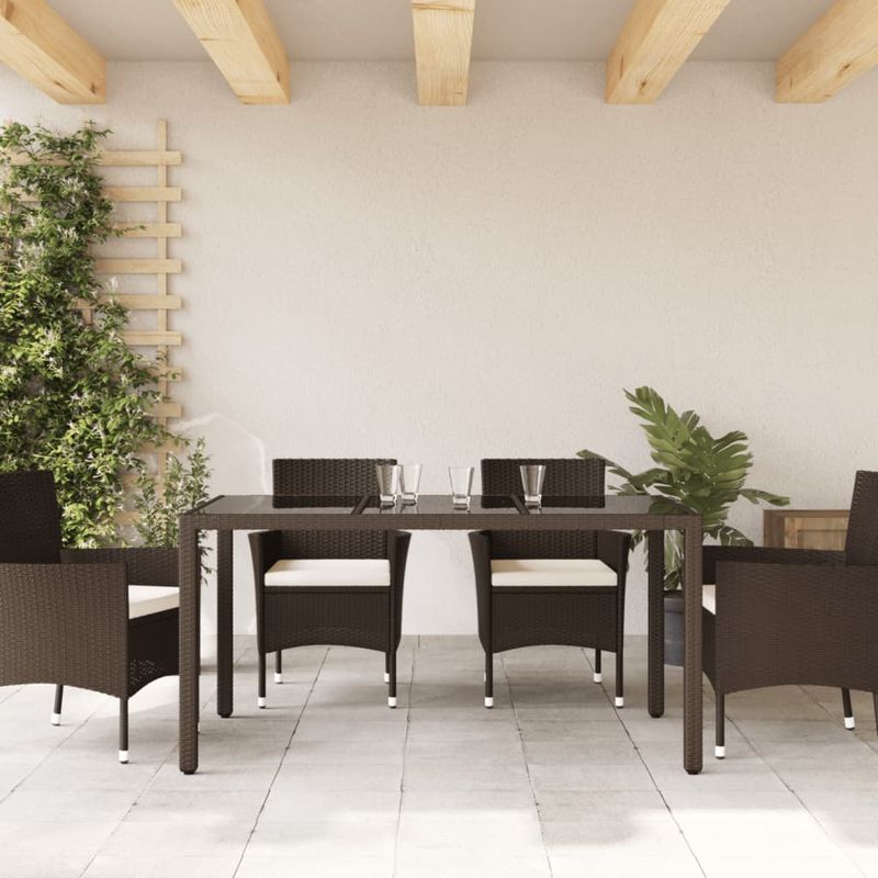 Casa si Gradina - Gradina si terasa - Mobilier exterior - Mese gradina - Masa de gradina cu blat din sticla maro 150x90x75 cm, poliratan - Infinity.ro