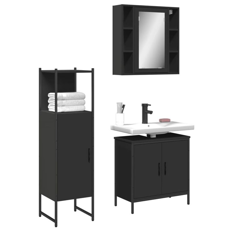 Casa si Gradina - Mobilier - Seturi de mobilier - Seturi baie - Set dulapuri de baie, 3 piese, negru, lemn prelucrat - Infinity.ro