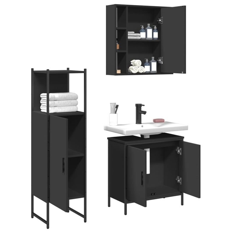 Casa si Gradina - Mobilier - Seturi de mobilier - Seturi baie - Set dulapuri de baie, 3 piese, negru, lemn prelucrat - Infinity.ro