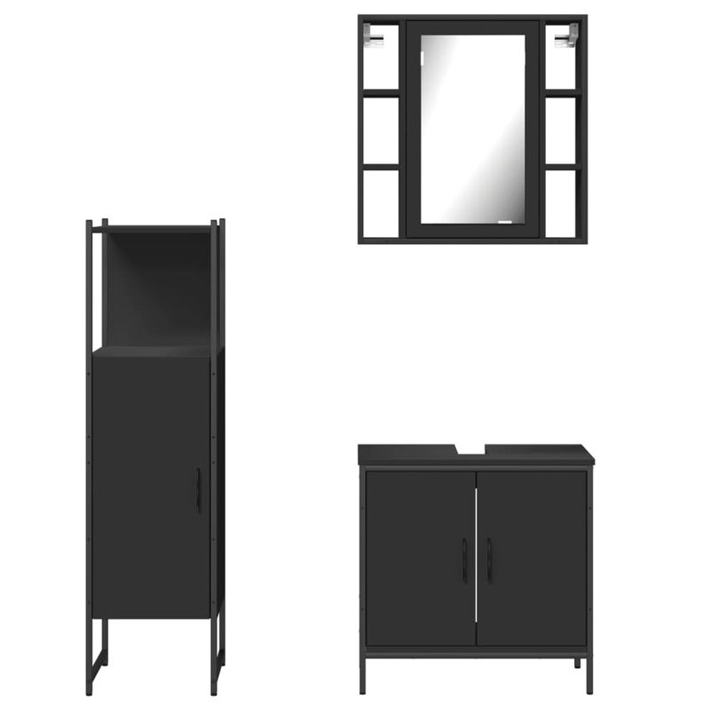 Casa si Gradina - Mobilier - Seturi de mobilier - Seturi baie - Set dulapuri de baie, 3 piese, negru, lemn prelucrat - Infinity.ro