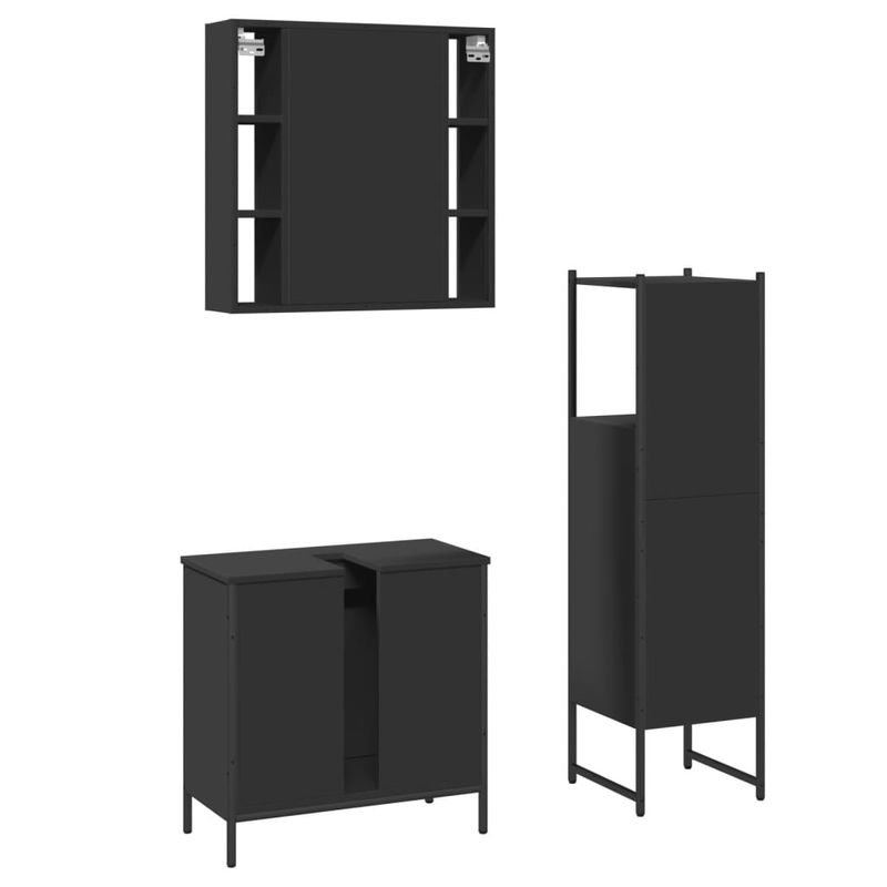 Casa si Gradina - Mobilier - Seturi de mobilier - Seturi baie - Set dulapuri de baie, 3 piese, negru, lemn prelucrat - Infinity.ro