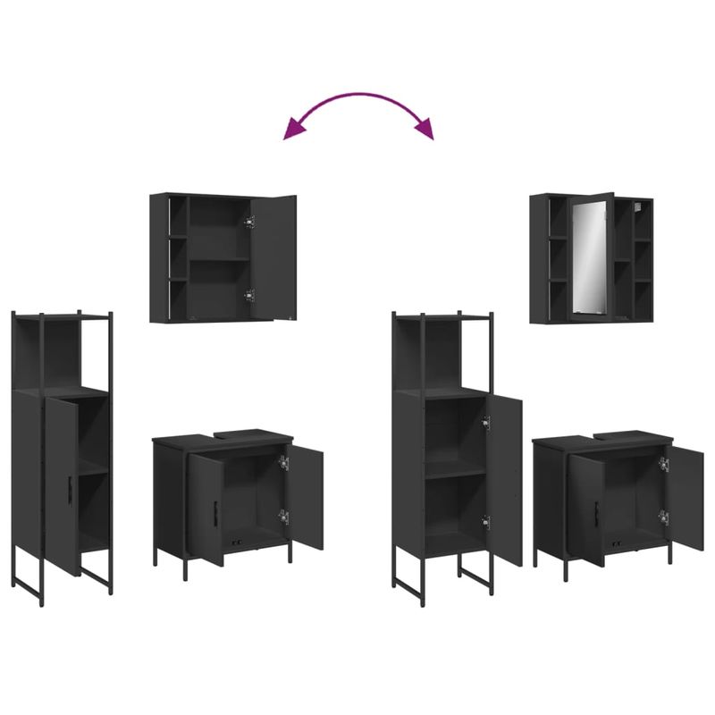 Casa si Gradina - Mobilier - Seturi de mobilier - Seturi baie - Set dulapuri de baie, 3 piese, negru, lemn prelucrat - Infinity.ro