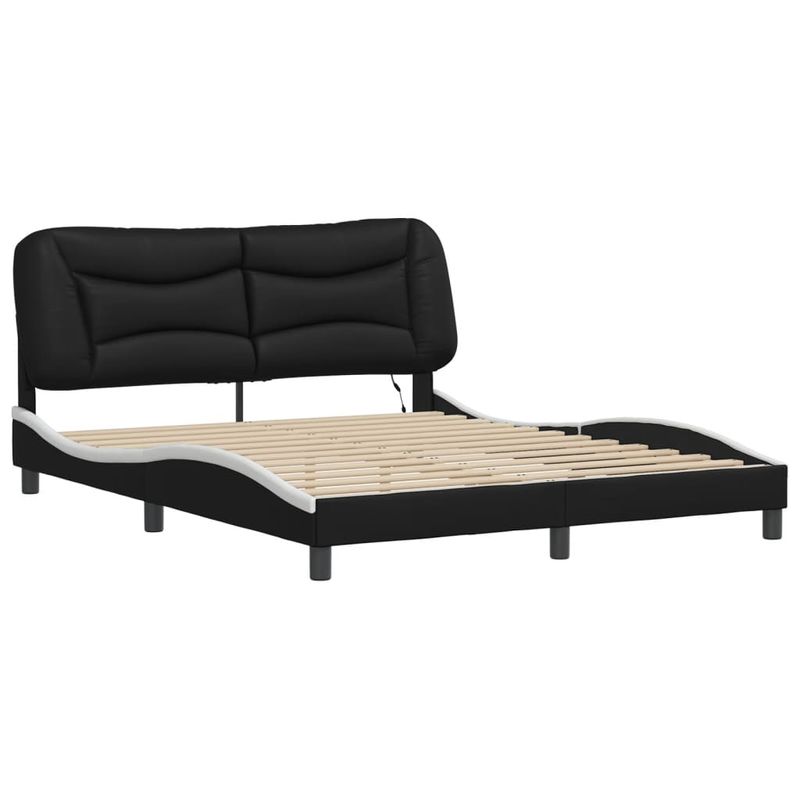 Casa si Gradina - Mobilier - Paturi si accesorii - Paturi - Cadru de pat cu LED, negru si alb, 160x200 cm, piele ecologica - Infinity.ro