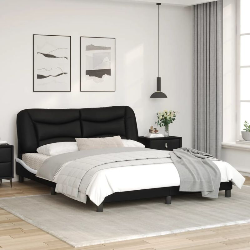 Casa si Gradina - Mobilier - Paturi si accesorii - Paturi - Cadru de pat cu LED, negru si alb, 160x200 cm, piele ecologica - Infinity.ro