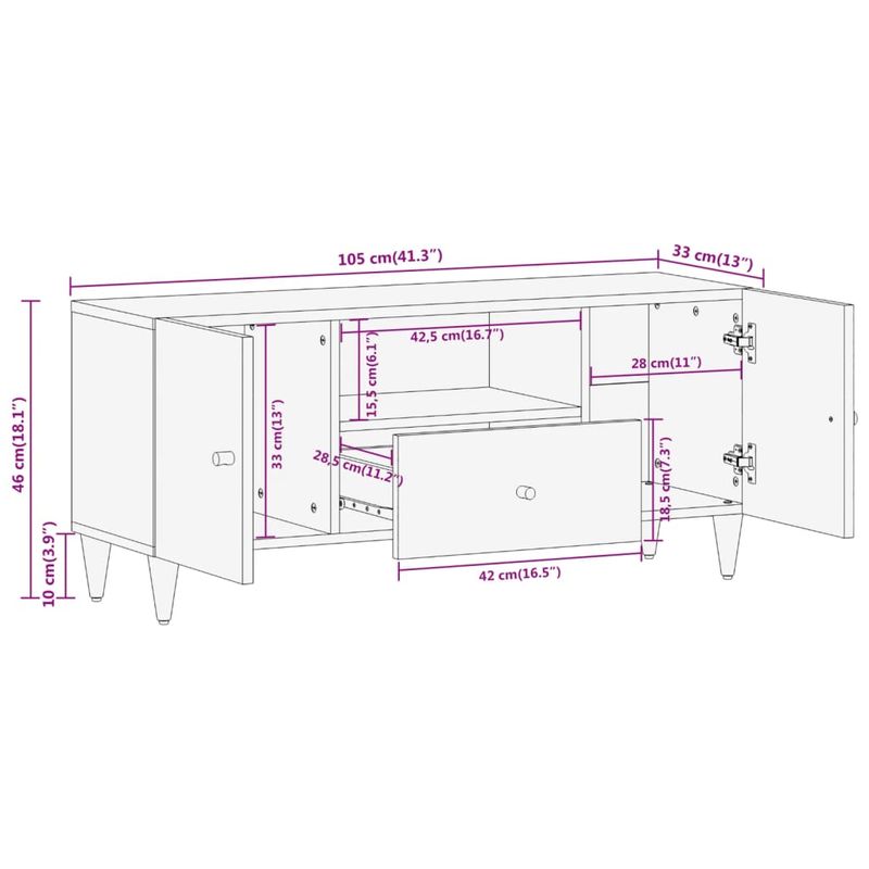 Casa si Gradina - Mobilier - Comode si corpuri - Comode - Comoda TV, 105x33x46 cm, lemn masiv de mango - Infinity.ro