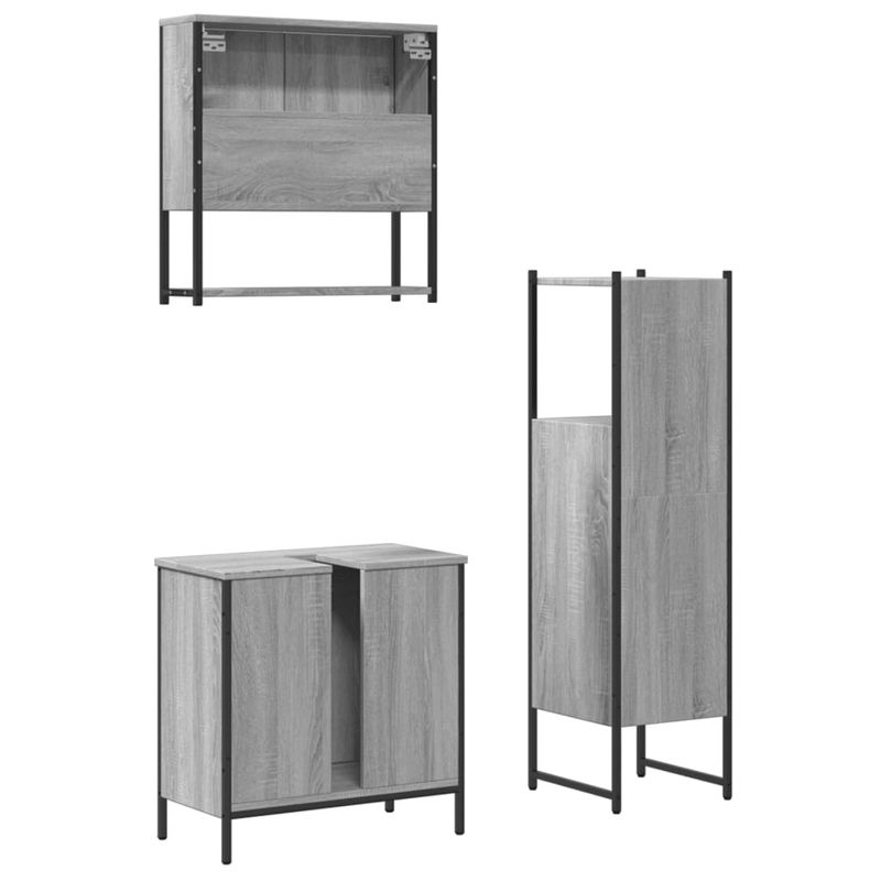 Casa si Gradina - Mobilier - Seturi de mobilier - Seturi baie - Set mobilier de baie, 3 piese, gri sonoma, lemn prelucrat - Infinity.ro