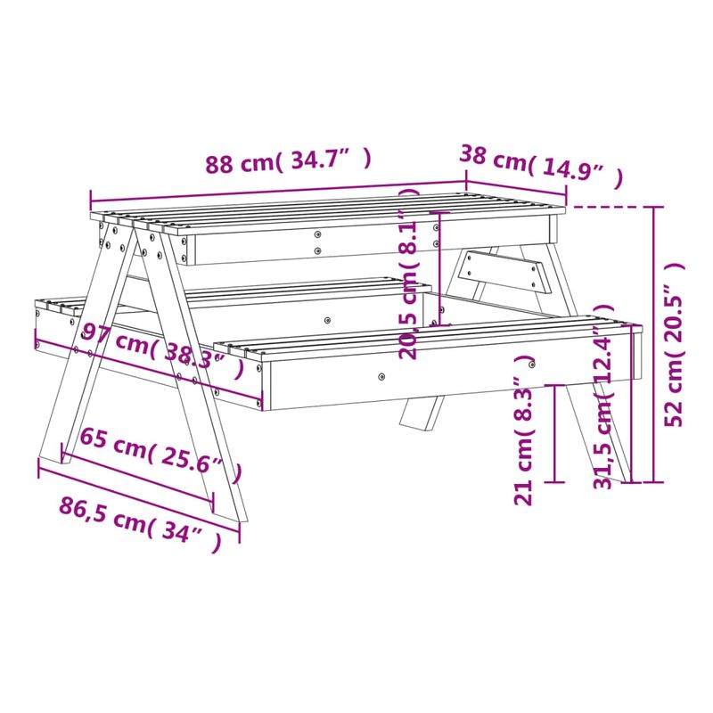 Casa si Gradina/Gradina si terasa/Mobilier exterior/Mese gradina - Masa de picnic pentru copii, 88x97x52 cm, lemn masiv de pin - Infinity.ro