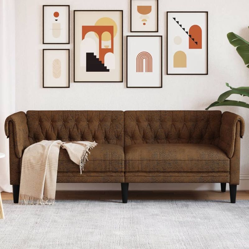 Casa si Gradina - Mobilier - Canapele si coltare - Canapele - Canapea Chesterfield cu 3 locuri, maro, material textil - Infinity.ro