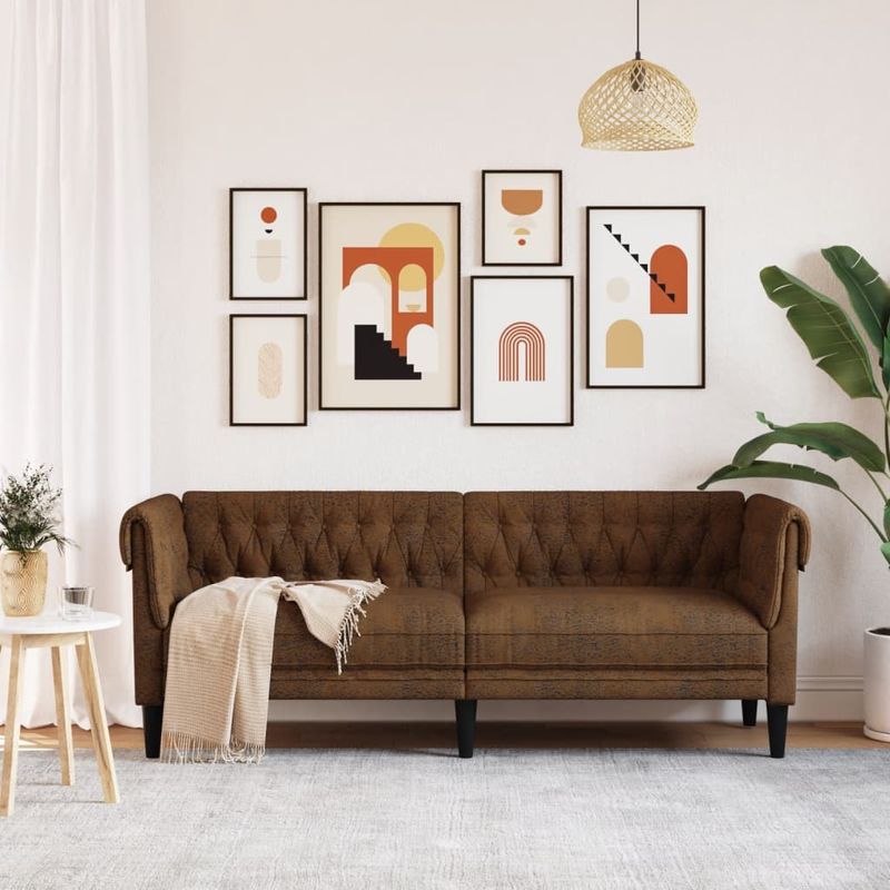 Casa si Gradina - Mobilier - Canapele si coltare - Canapele - Canapea Chesterfield cu 3 locuri, maro, material textil - Infinity.ro