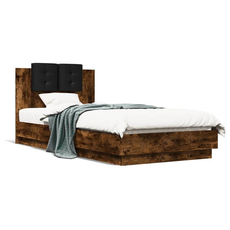 Casa si Gradina - Mobilier - Paturi si accesorii - Paturi - Cadru de pat cu tablie stejar fumuriu 90x200 cm lemn prelucrat - Infinity.ro