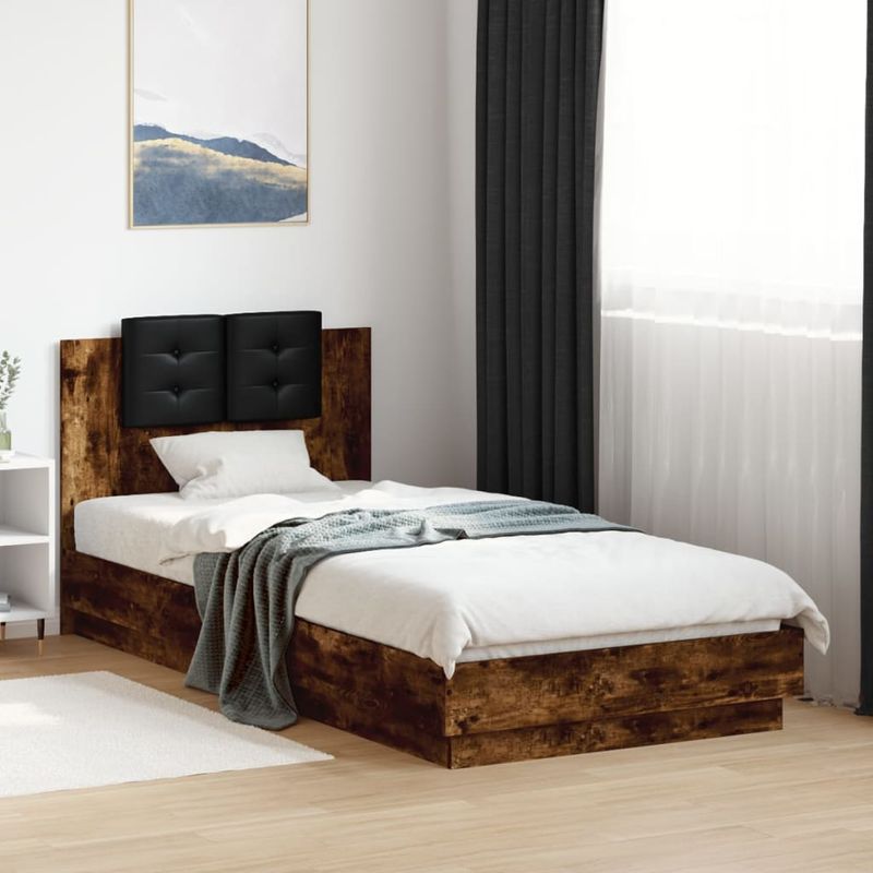 Casa si Gradina - Mobilier - Paturi si accesorii - Paturi - Cadru de pat cu tablie stejar fumuriu 90x200 cm lemn prelucrat - Infinity.ro