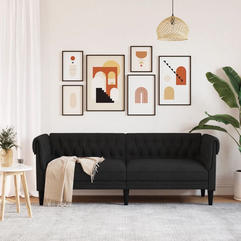 Casa si Gradina - Mobilier - Canapele si coltare - Canapele - Canapea Chesterfield cu 3 locuri, negru, material textil - Infinity.ro