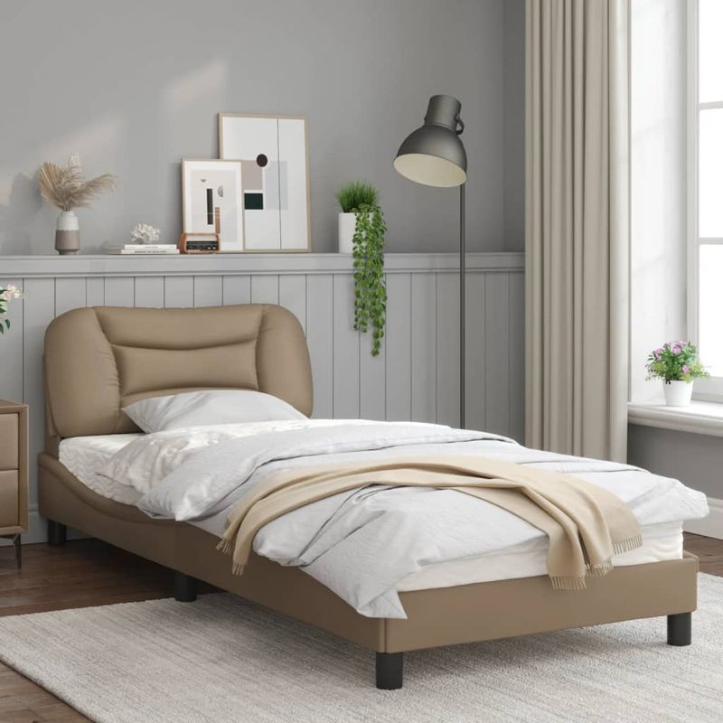 Casa si Gradina - Mobilier - Paturi si accesorii - Paturi - Cadru de pat cu lumini LED cappuccino 90x200 cm piele ecologica - Infinity.ro