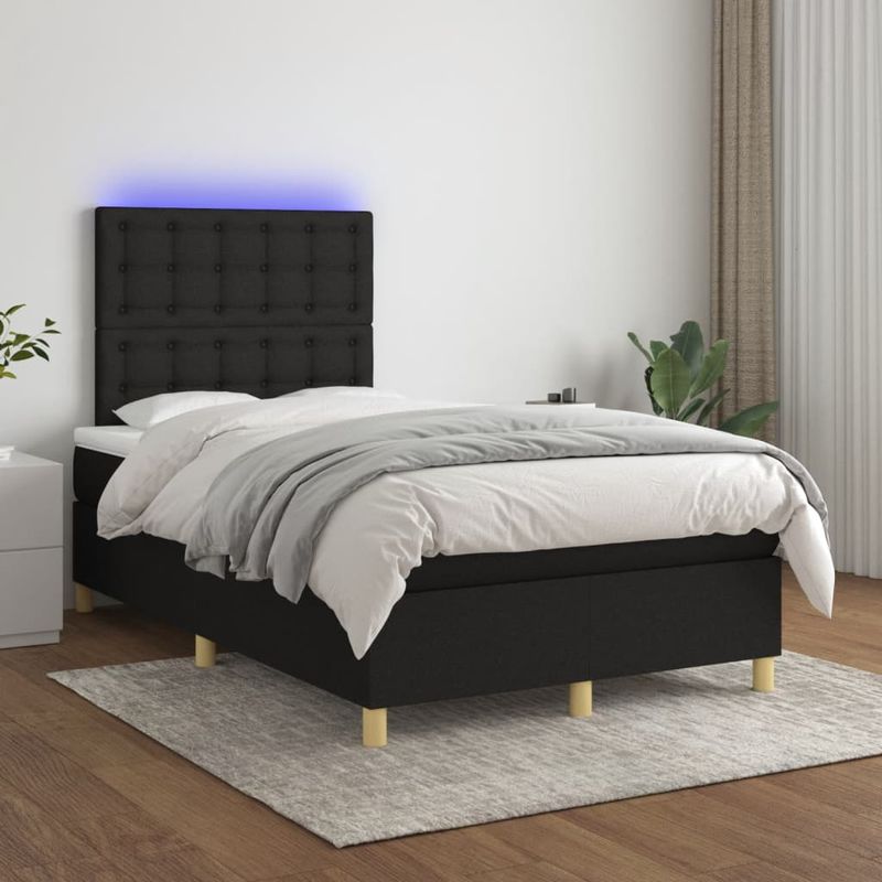 Casa si Gradina - Mobilier - Paturi si accesorii - Paturi - Pat cu arcuri, saltea si LED, negru, 120x190 cm, textil - Infinity.ro