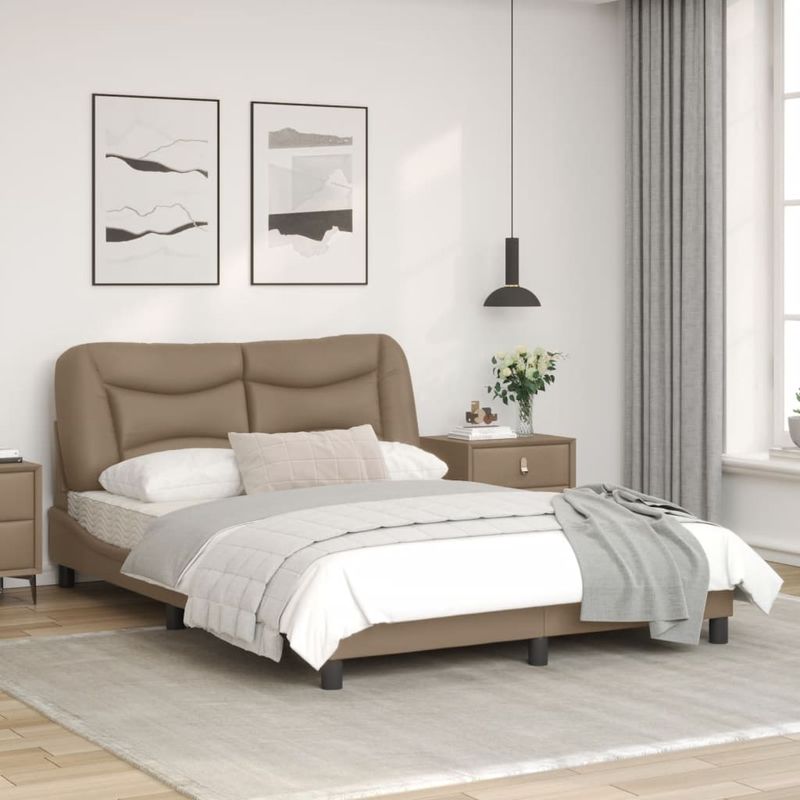 Casa si Gradina - Mobilier - Paturi si accesorii - Paturi - Cadru de pat lumini LED, cappuccino, 140x190 cm piele ecologica - Infinity.ro