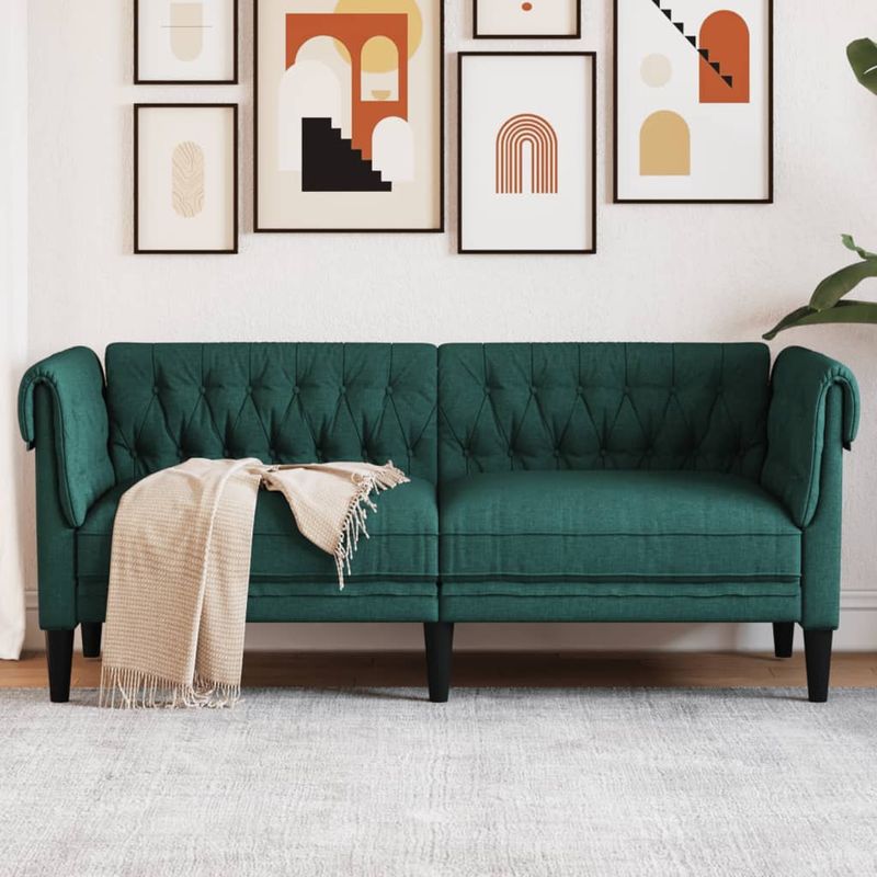 Casa si Gradina - Mobilier - Canapele si coltare - Canapele - Canapea Chesterfield cu 2 locuri, verde inchis, material textil - Infinity.ro