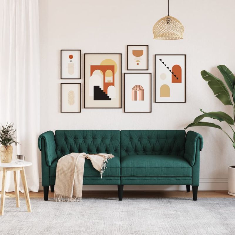 Casa si Gradina - Mobilier - Canapele si coltare - Canapele - Canapea Chesterfield cu 2 locuri, verde inchis, material textil - Infinity.ro