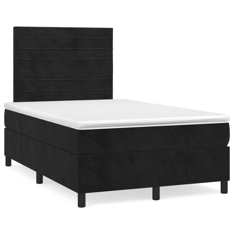 Casa si Gradina - Mobilier - Paturi si accesorii - Paturi - Pat cu arcuri, saltea si LED, negru, 120x190 cm, catifea - Infinity.ro