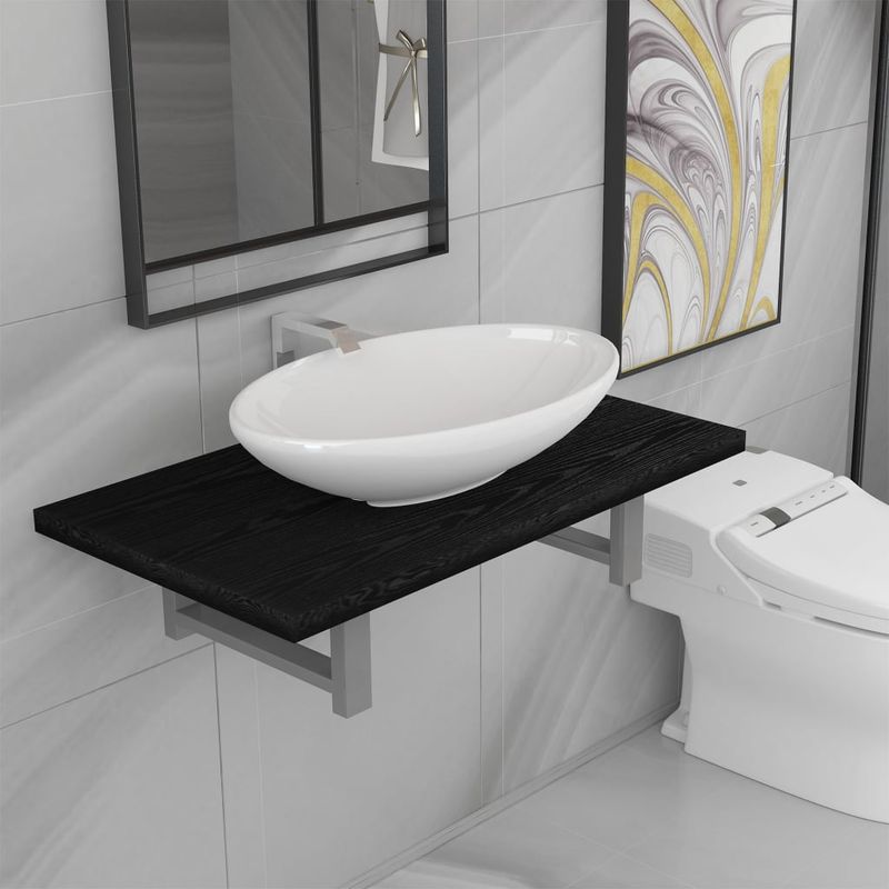 Casa si Gradina - Mobilier - Seturi de mobilier - Seturi baie - Set mobilier de baie, 2 piese, negru, ceramica, mărime raft de 60 cm și chiuvetă ovală de 40 cm - Infinity.ro