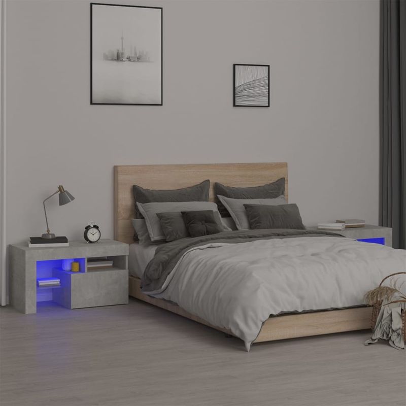 Casa si Gradina - Mobilier - Comode si corpuri - Noptiere - Noptiere cu lumini LED, 2 buc., gri beton, 70x36,5x40 cm - Infinity.ro