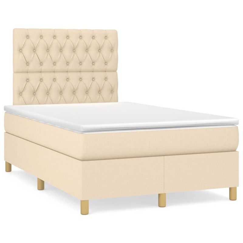 Casa si Gradina - Mobilier - Paturi si accesorii - Paturi - Pat cu arcuri, saltea si LED, crem, 120x190 cm, textil - Infinity.ro