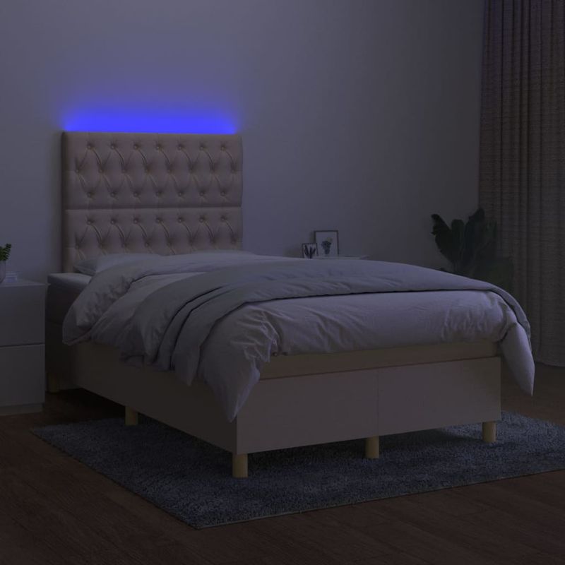 Casa si Gradina - Mobilier - Paturi si accesorii - Paturi - Pat cu arcuri, saltea si LED, crem, 120x190 cm, textil - Infinity.ro