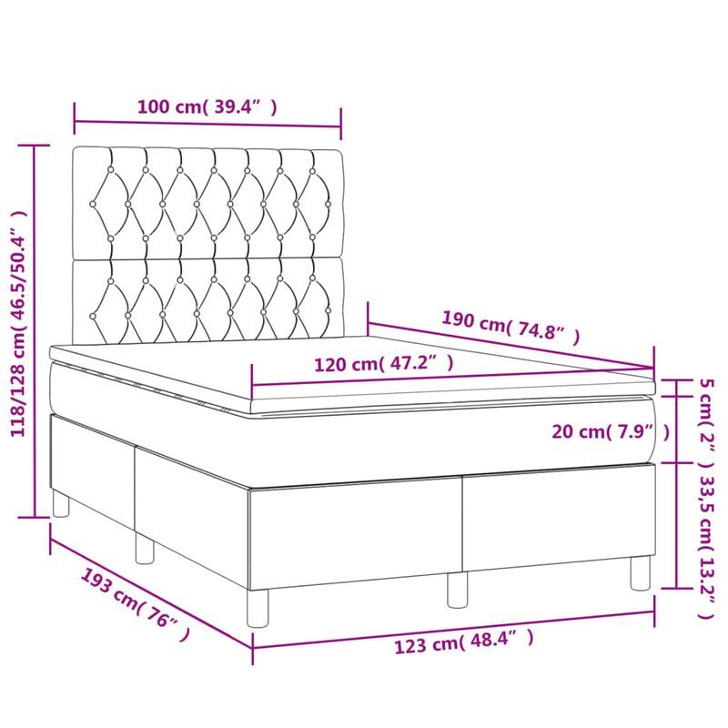 Casa si Gradina - Mobilier - Paturi si accesorii - Paturi - Pat cu arcuri, saltea si LED, crem, 120x190 cm, textil - Infinity.ro