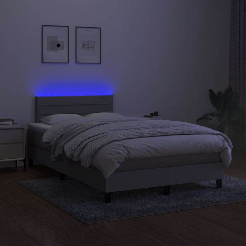 Casa si Gradina - Mobilier - Paturi si accesorii - Paturi - Pat cu arcuri, saltea si LED, gri deschis, 120x190 cm, textil - Infinity.ro