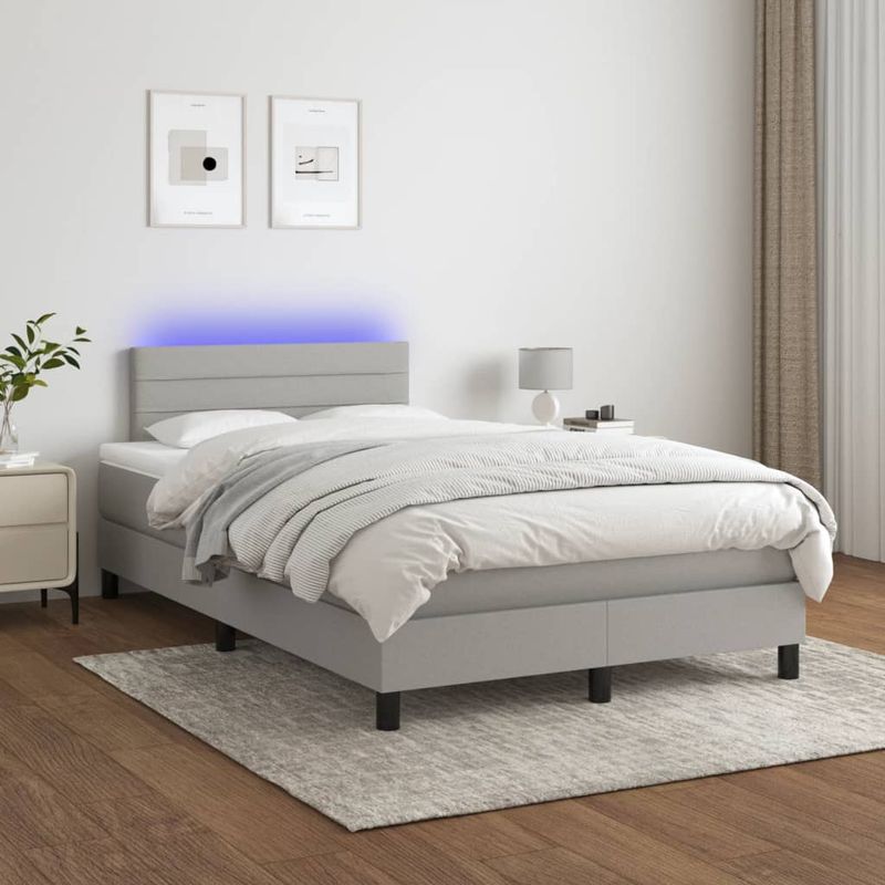 Casa si Gradina - Mobilier - Paturi si accesorii - Paturi - Pat cu arcuri, saltea si LED, gri deschis, 120x190 cm, textil - Infinity.ro